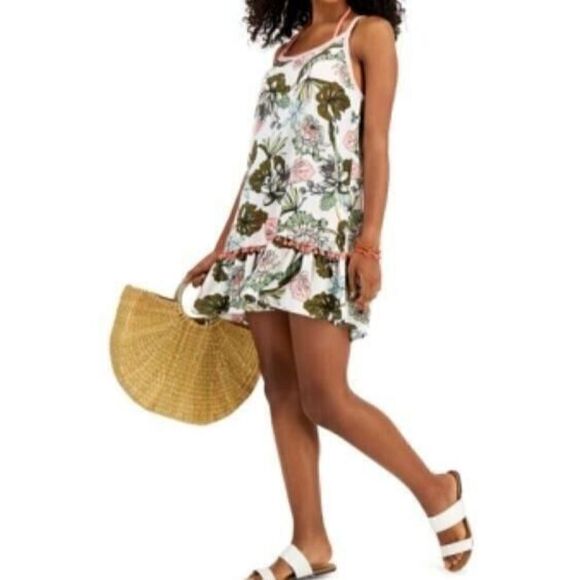 1317 Miken Swim Cover-up Junior Pompom Tiered Floral-Print XS new - Picture 1 of 1